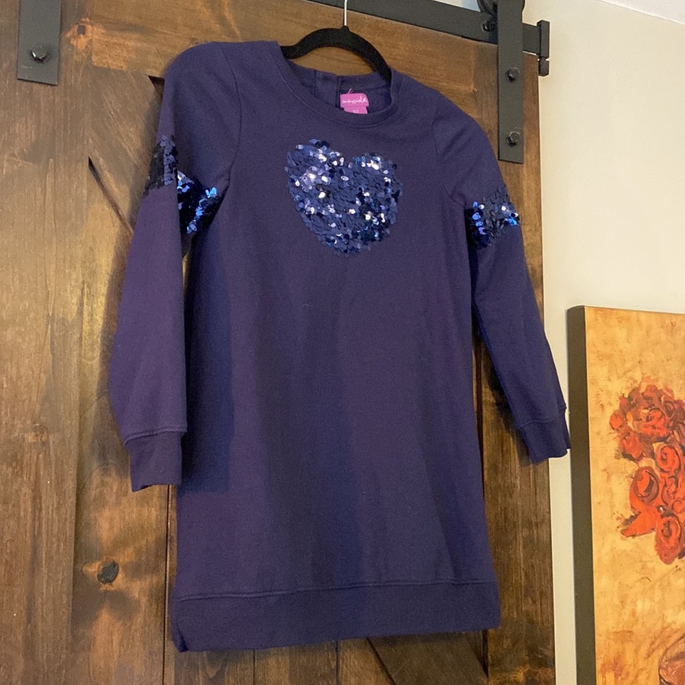 Shrinking violet size 8 girls cotton navy long sleeve dress